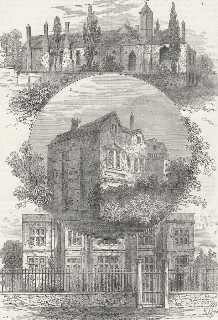 HACKNEY. Brook House; Barber's Barn; Shore Place 1880 old antique print